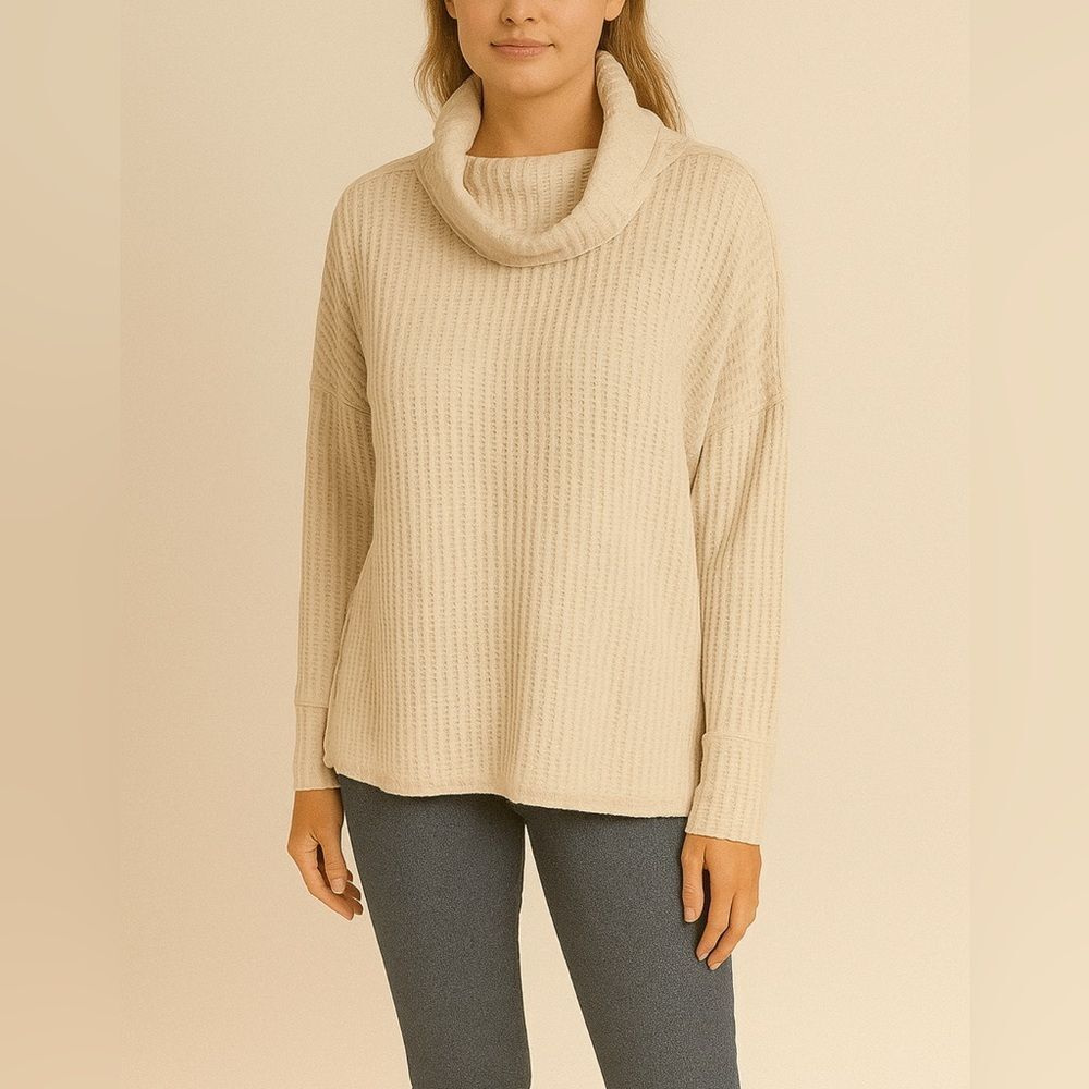 New Free People Women Small Cream Knit Top Lagenlook Boho Chic Cottage